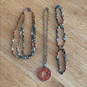 Silpada Orange Coral Sponge Pendant Necklace Set